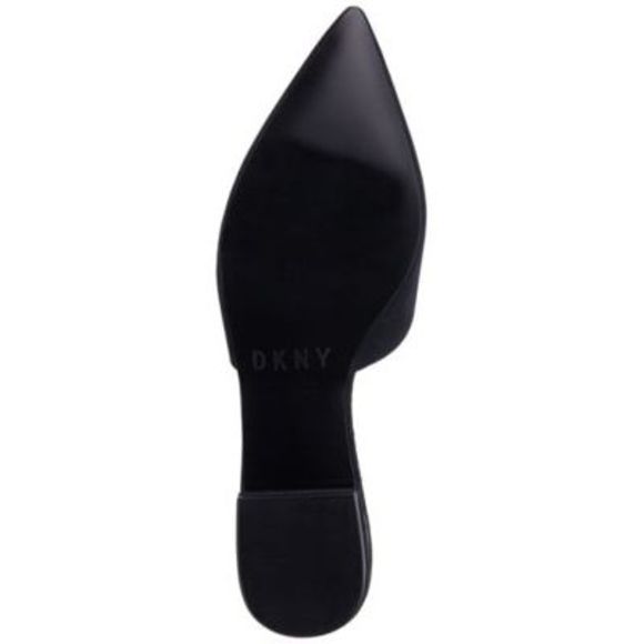 DKNY Womens Black V-Notch  Vinyl Panel Ali Pointed Toe Slip On Leather Mules 10 - Picture 4 of 4